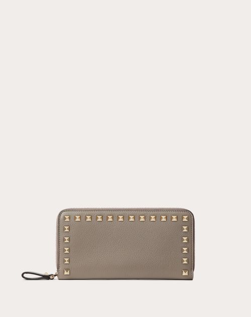 Valentino Garavani - Rockstud Grainy Calfskin Zippered Wallet - Dove Gray - Woman - Wallets And Small Leather Goods