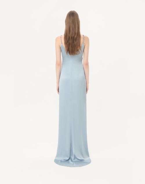 Valentino - Long Dress In Embroidered Cady Satin - Azure/silver - Woman - Gowns