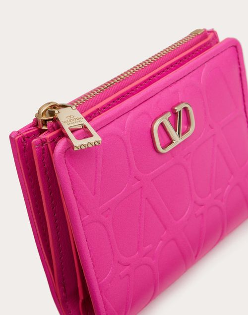 Valentino Garavani - Valentino Garavani Leather Toile Iconographe Wallet In Calfskin - Pink Pp - Woman - Wallets And Small Leather Goods