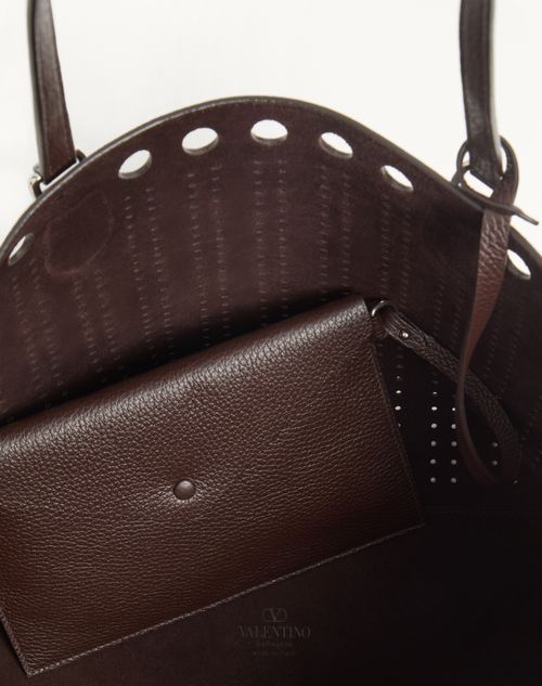 Valentino Garavani - Valentino Garavani Dottie Medium Shopping Bag In Perforated Leather - Dark Brown - Man - Totes