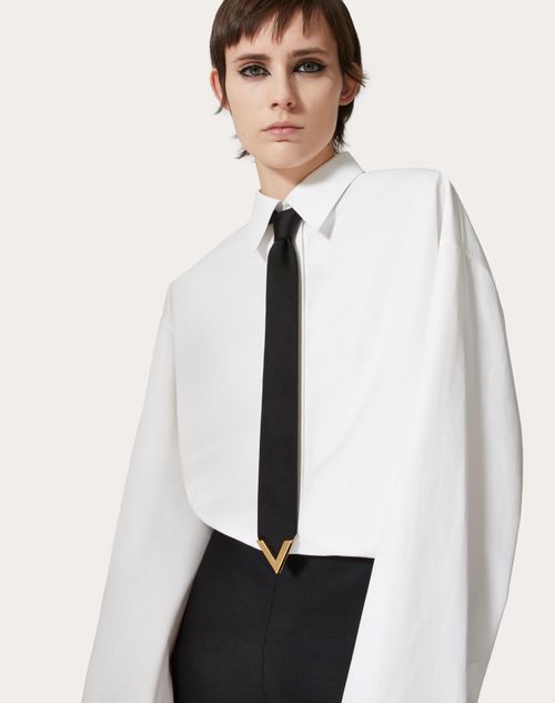 Valentino Garavani - Wool And Silk Valentie Tie With Metal V Appliqué - Black/gold - Woman - Soft Accessories