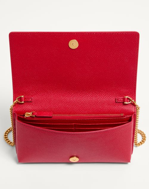 Valentino Garavani - Vlogo Signature Grainy Calfskin Wallet With Chain - Rouge Pur - Woman - Valentino Garavani Vlogo Signature Mini Bags New
