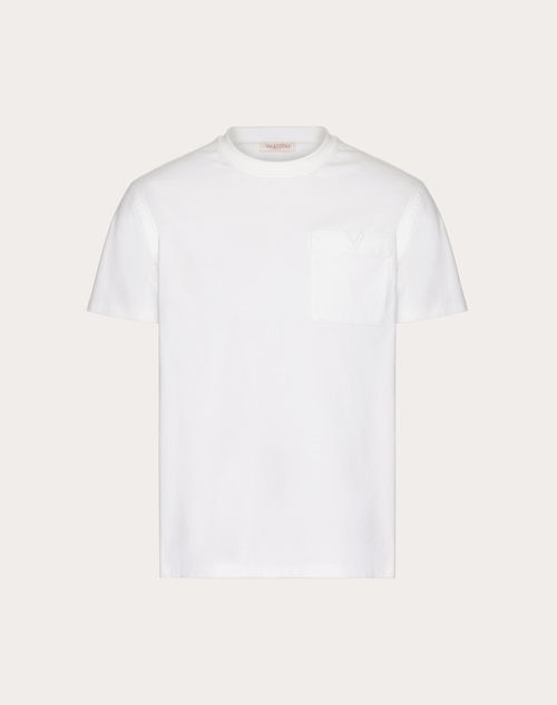 Valentino - トップスティッチvディテール コットン Tシャツ - ホワイト - メンズ - Tシャツ/スウェット