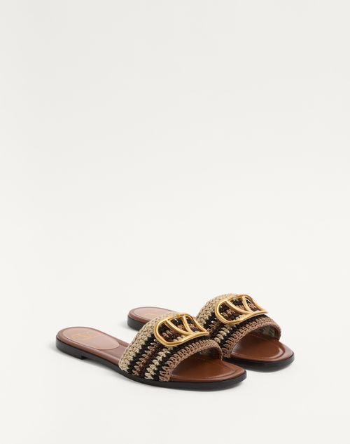 Valentino Garavani - Vlogo Signature Slide Sandal With Crochet Embroidery - Multicolor - Woman - Shelf - W Shoes - Summer Vlogo