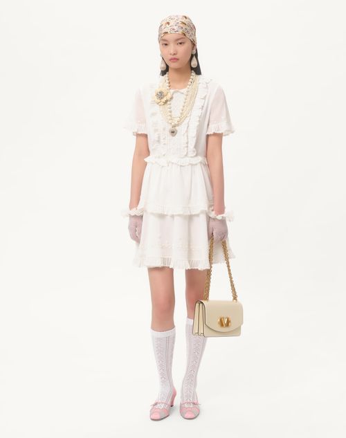 Valentino - Short Embroidered Organza Dress - Gardenia - Woman - Dresses