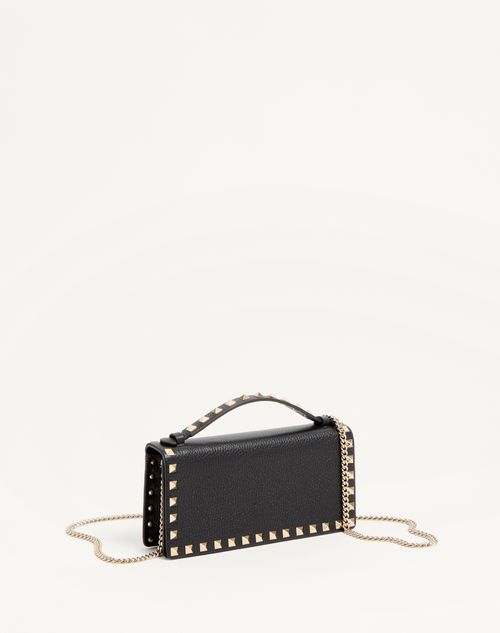 Valentino Garavani - Rockstud Wallet With Chain In Grainy Calfskin - Black - Woman - Wallets And Small Leather Goods