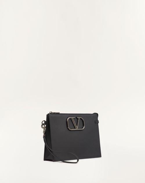 Valentino Garavani - Pochette Vlogo Signature En Cuir De Veau - Noir - Homme - Sacs