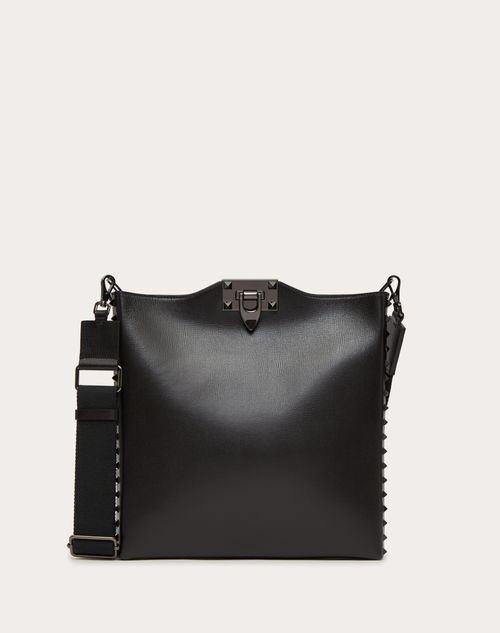 Valentino Garavani - Rockstud Grainy Calfskin Crossbody Bag - Black - Man - Man Sale