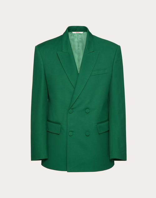 Valentino - Zweireihiges Jackett Aus Elastischem Baumwollcanvas - Basil Green - Mann - Mäntel & Blazer