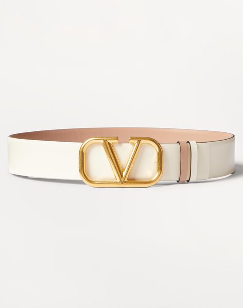 Valentino Garavani - Ceinture Vlogo Signature Réversible En Cuir De Veau Brillant. Hauteur : 40 mm - Ivoire Clair/rose Cannelle - Femme - Belts - Accessories