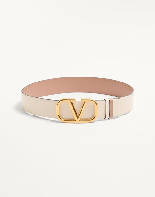Valentino Garavani - Reversible Vlogo Signature Belt In Glossy Calfskin 40 Mm - Ivory - Woman - Accessories