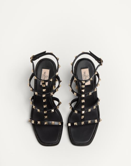 Rockstud Wedge Sandal In Calfskin With Check Embroidery 80mm Rockstud Wedge Sandal In Calfskin With Check Embroidery 80mm