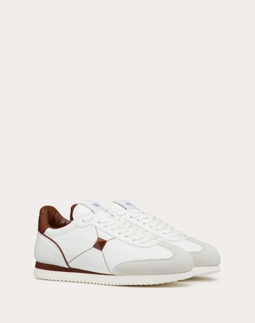 Valentino Garavani - Stud Around Low-top Calfskin And Nappa Leather Sneaker - White/chocolate Brown - Man - Pre Ss23 - M