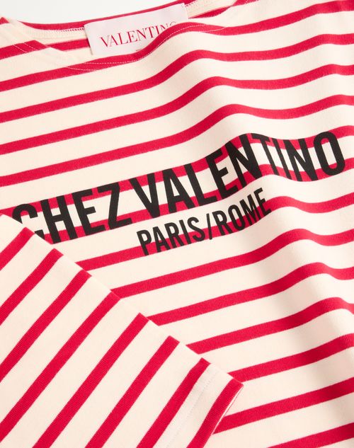 Valentino - Striped Jersey Cotton T-shirt - Ivory/red - Woman - T-shirts And Sweatshirts