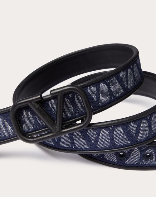 Valentino Garavani - Cintura Toile Iconographe In Tessuto Jacquard Con Dettagli In Pelle - Denim/nero - Uomo - Belts - M Accessories