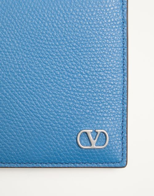 Valentino Garavani - Portafoglio Valentino Garavani Vlogo Signature In Vitello Granato - Celeste - Uomo - Portafogli E Piccola Pelletteria