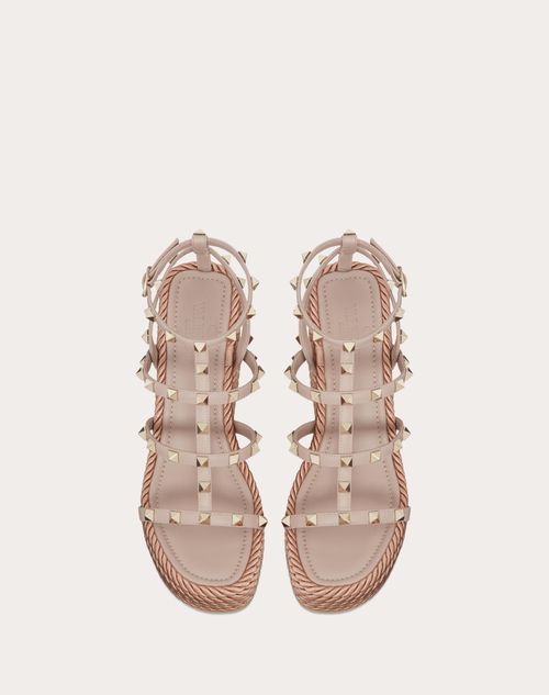 Rockstud Ankle Strap Wedge Sandal In Calfskin Leather 95 Mm for Woman in  Poudre | Valentino US