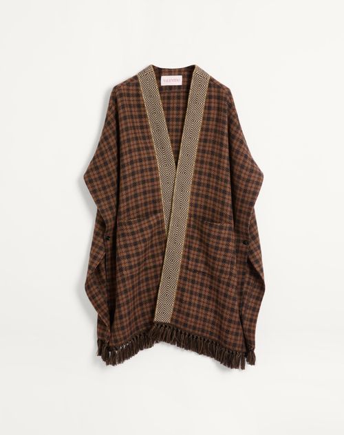 Valentino - Wool Cape With Jacquard Trim And Tassels On The Hem - Brown/camel - Man - Coats And Blazers