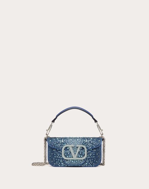 Valentino Garavani - Small Locò Denim Shoulder Bag With Rhinestones - Blue - Woman - Mini Bags