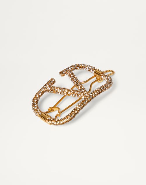 Valentino Garavani - Vロゴ シグネチャー メタル X スワロフスキー®クリスタル ヘアクリップ - ゴールド - ウィメンズ - ヘアーアクセサリー