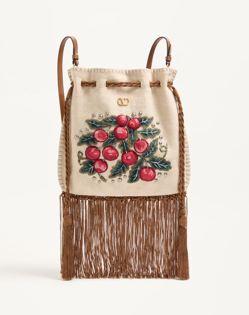 Valentino Garavani - Valentino Garavani Nellcôte Alice Embroidered Bag With Fringes - Natural/multicolor - Woman - Shoulder Bags