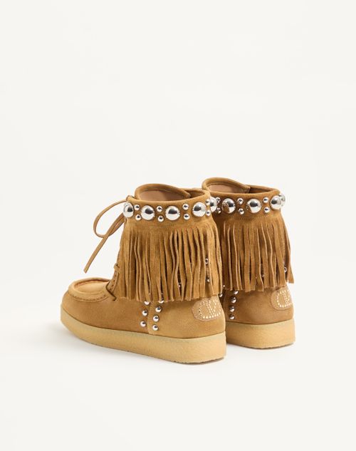 Valentino Garavani - Nellcote Ankle Boot In Split-grain Leather 25mm - Havana Beige - Woman - Boots And Ankle Boots