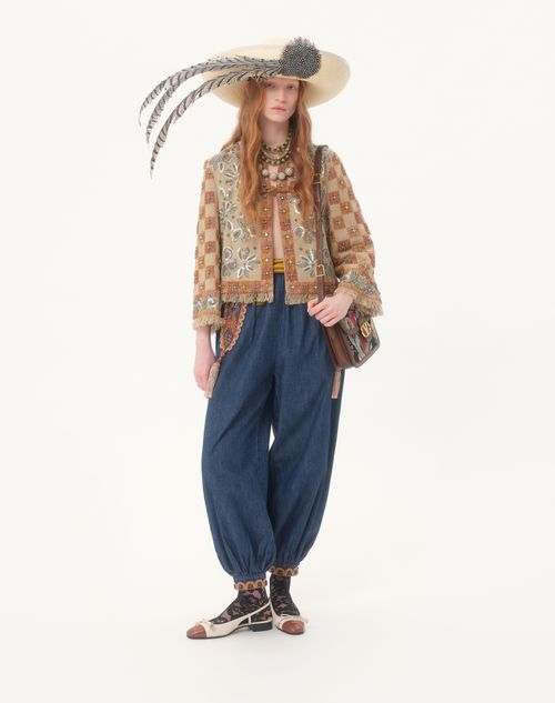 Valentino - Balloon Pants In Embroidered Denim Chambray - Denim - Woman - Denim