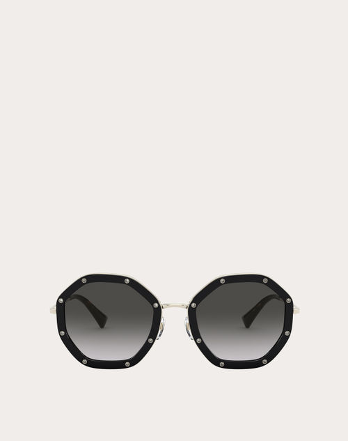 Valentino - Octagonal Metal Frame With Crystal Studs - Black - Woman - Eyewear