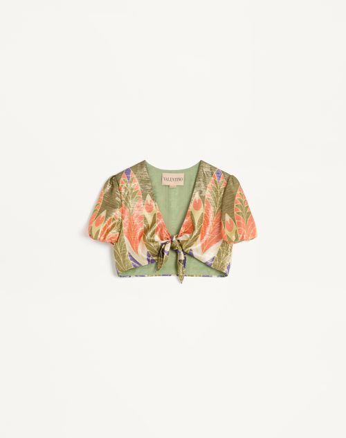 Valentino - Lurex Top With Voyage Imaginaire Print - Multicolor - Woman - Shirts And Tops