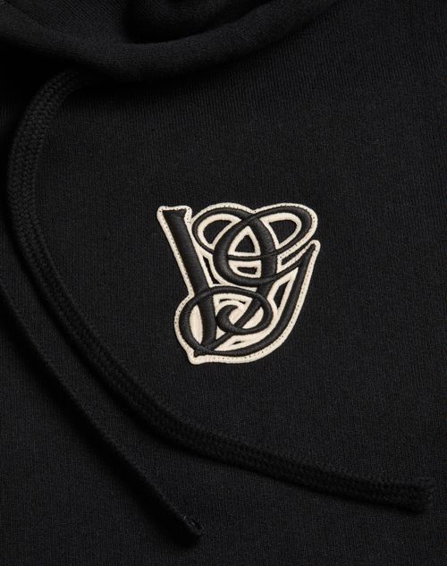 Valentino - Cotton Hooded Sweatshirt With Vg Patch - Black - Man - T-shirts And Sweatshirts