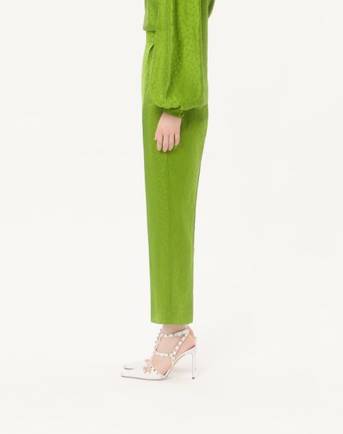 Valentino - Jacquard Trousers In Medium Plus De Pois Polka Dot Silk-linen - Avocado - Woman - Trousers And Shorts