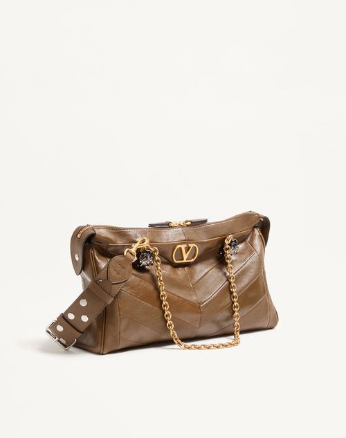 Valentino Garavani - Valentino Garavani Panthea Shoulder Bag In Nappa Leather With Chevron Pattern - Tundra - Woman - Totes
