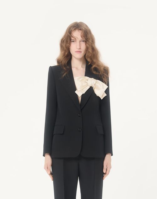 Valentino - Crepe Couture Jacke Mit Schleife - Schwarz/elfenbein - Frau - Jacken Und Mäntel