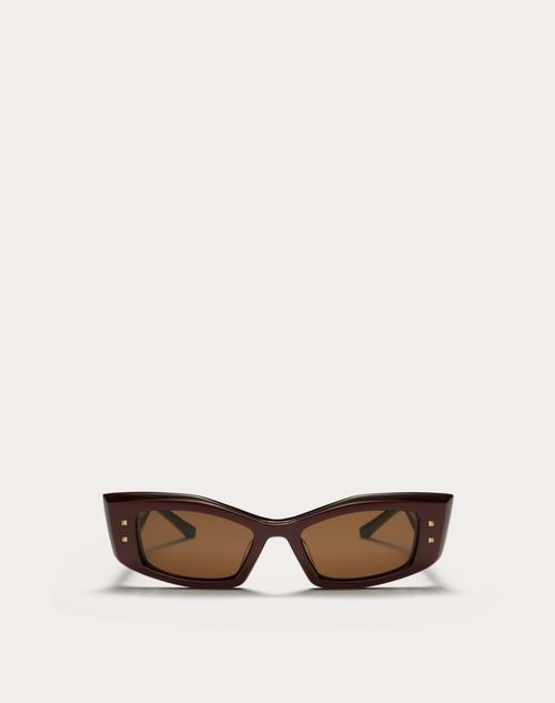 Valentino - Iv - Lunettes Rectangulaires En Acétate - Bordeaux/marron Foncé - Femme - Lunettes De Soleil