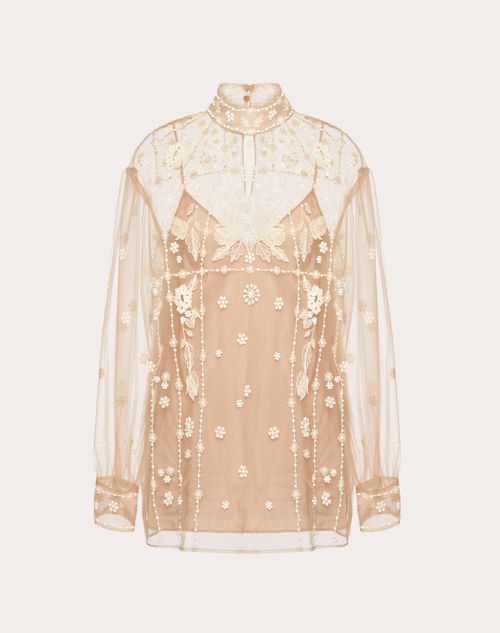 Valentino - Tulle Illusione Embroidered Top - Pastel Pink - Woman - Shirts And Tops