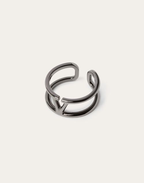 Valentino Garavani - Vlogo Signature Metal Ring - Ruthenium - Man - Rings