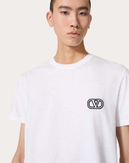 Cotton T-shirt With Vlogo Signature Patch for Man in Black