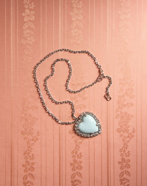 Valentino Garavani - Coeur Hyperbole Necklace In Metal, Resin And Swarovski® Crystals - Palladium/azure - Woman - Fashion Jewelry