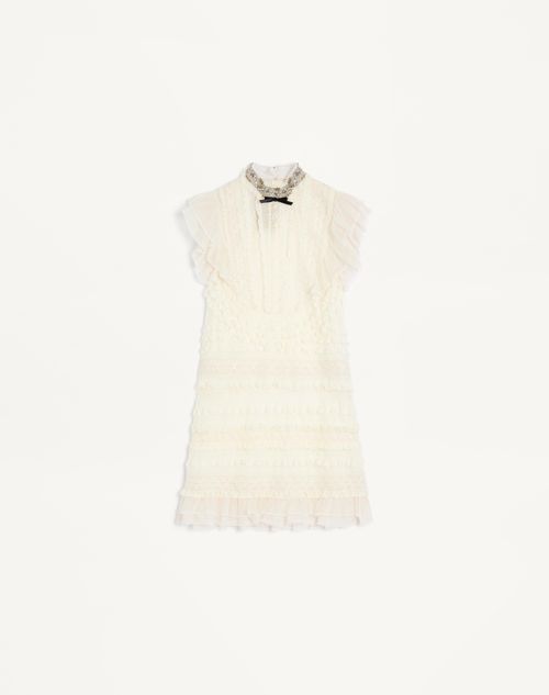 Valentino - Short Dress In Embroidered Light Linen - Ivory - Woman - Gifts For Her