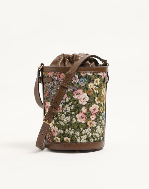 Valentino Garavani - Valentino Garavani Antibes Medium Bucket Bag In Après L'hiver Jacquard Fabric - Multicolour/tobacco - Woman - Shoulder Bags