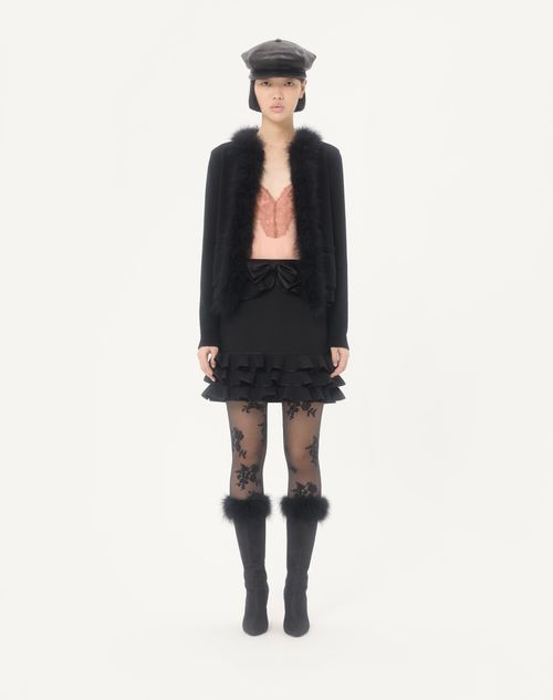Valentino - Wool Cardigan With Feathers - Black - Woman - Knitwear