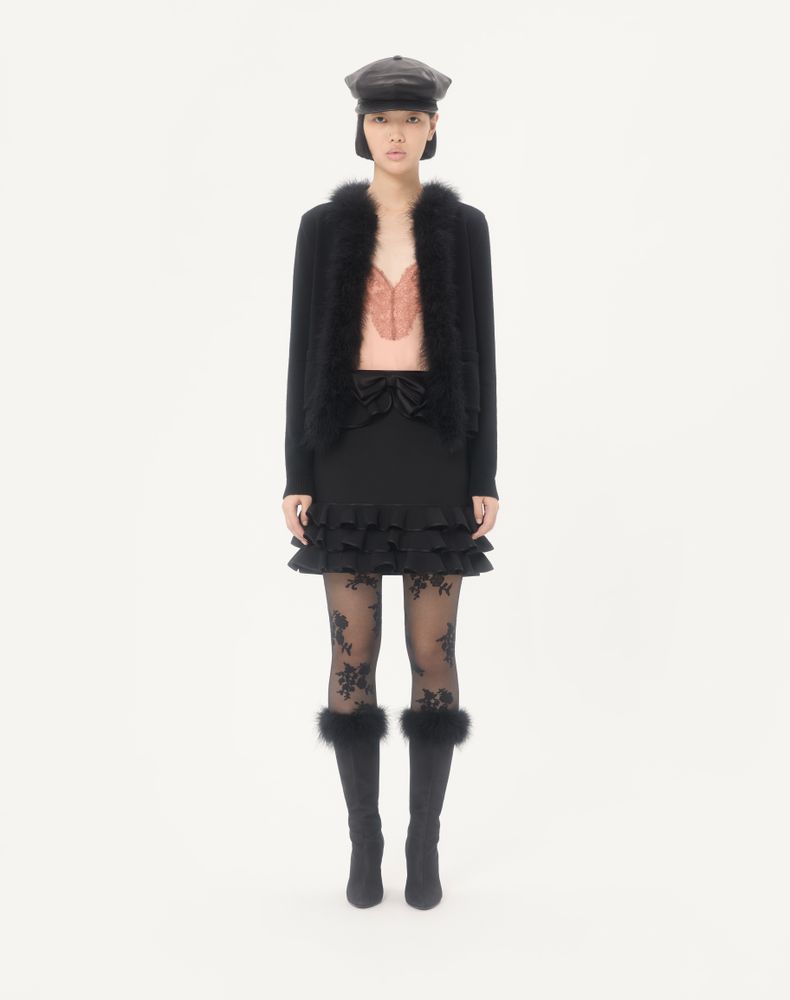 Valentino Wool Cardigan With Feathers Woman Black S