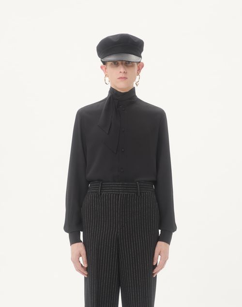 Valentino - Valentino Crepe De Chine Silk Shirt With Scarf Collar - Black - Man - Shirts