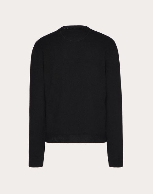 Valentino - Cashmere Crewneck Sweater With Black Untitled Studs - Black - Man - Shelve - Mrtw - Untitled