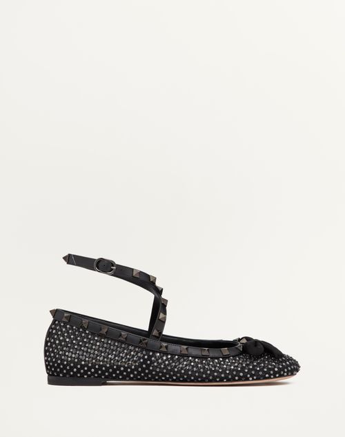 Valentino Garavani - Rockstud Mesh Ballerina With Crystals And Matching Studs - Black - Woman - Ballerinas