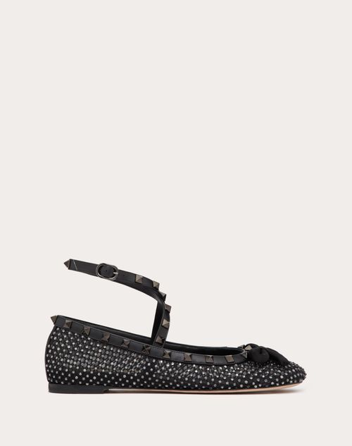 Valentino Garavani - Rockstud Mesh Ballerina With Crystals And Matching Studs - Black - Woman - Gifts For Her