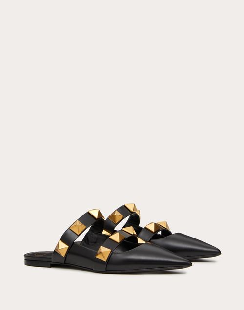 Valentino Garavani - Roman Stud Flat Mule In Calfskin - Black - Woman - Roman Stud Pumps/ballerinas - Shoes