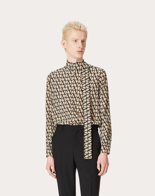 Silk Shirt With Neck Tie And All-over Toile Iconographe Print for Man in  Ebony/black