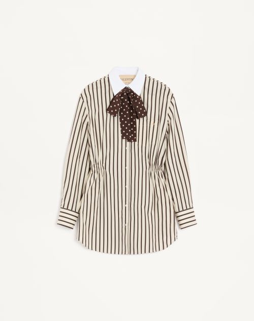 Valentino - Short Dress In Printed Striped Poplin - Ivory/chocolate - Woman - Dresses