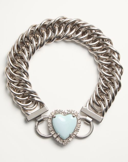 Valentino Garavani - Coeur Hyperbole Choker Necklace In Metal, Resin And Swarovski® Crystals - Palladium/azure - Woman - Jewelry